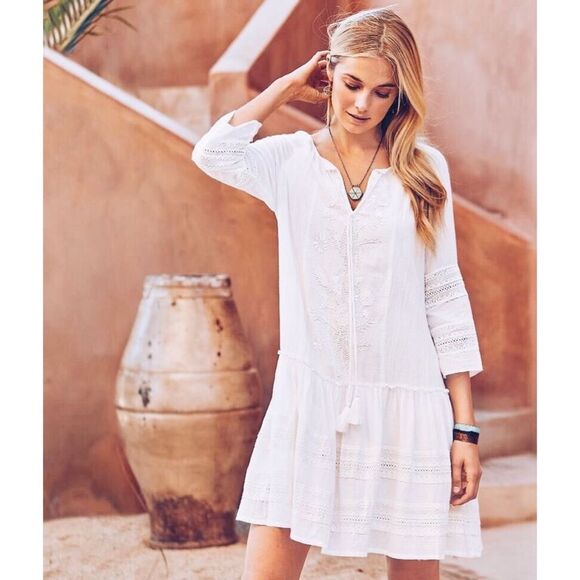 Sundance White Aleta Embroidered Mini Shift Dress Small - Picture 2 of 9